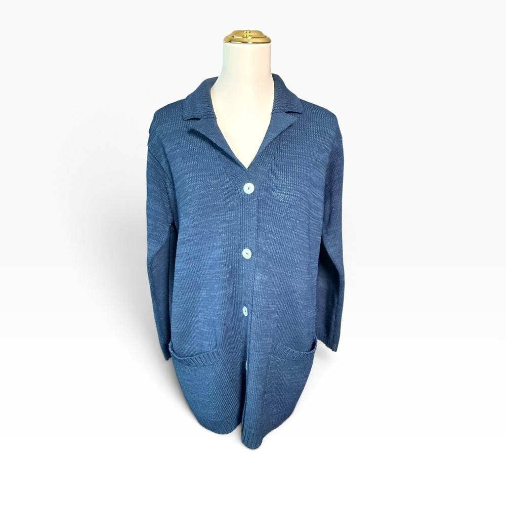 Jones New York Sport Blue Teal Green Marl Knit Button Front Cardigan Sweater  S